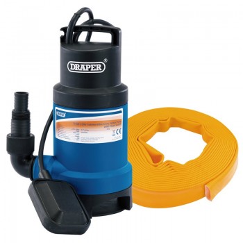 Submersible Dirty Water Pump Kit with Layflat Hose & Adaptor, 200L/Min, 10m x 25mm, 350W