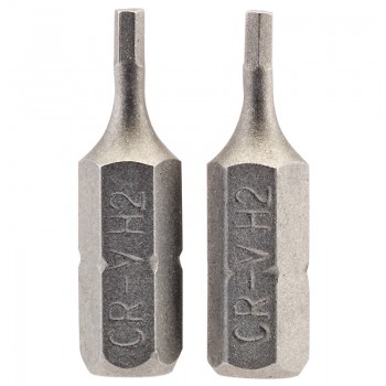 Hexagonal Insert Bit, 2mm, 1/4&rdquo; Hex, 25mm Long (Pack of 2)