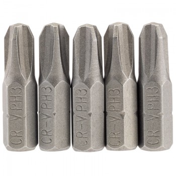 Cross Slot Insert Bit, 1/4&rdquo; Hex, 25mm Long, No.3 (Pack of 5)