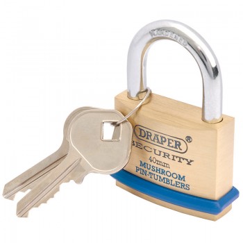Solid Brass Padlock and 2 Keys with Mushroom Pin Tumblers Hardened Steel Shackle and Bumper, 40mm