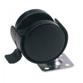 Twin Nylon Plate Castor with Brake, 40mm Diameter, S.W.L. 25kg