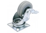 Swivel Plate Fixing Rubber Castor with Brake, 100mm Diameter, S.W.L. 80kg