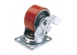 Swivel Plate Fixing Heavy Duty Polyurethane Wheel with Brake, 100mm Diameter, S.W.L. 250kg