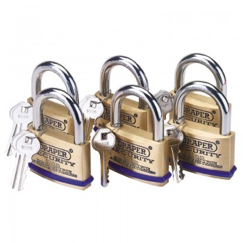 Solid Brass Padlocks with Hardened Steel Shackle, 60mm (Pack of 6)