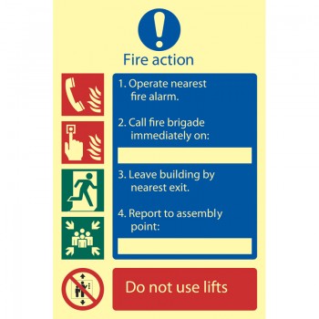 Glow In The Dark &rsquo;Fire Action Procedure&rsquo; Mandatory Sign
