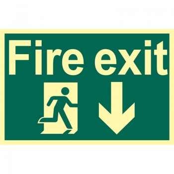 Glow In The Dark &rsquo;Fire Exit Arrow Down&rsquo; Safety Sign