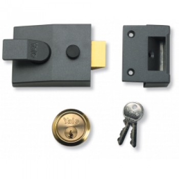 Deadlocking Standard Nightlatch Security Lock - Dark Metal Grey + PB Cylinder - 60mm