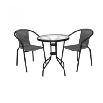 Rattan Bistro Set - Grey/Black